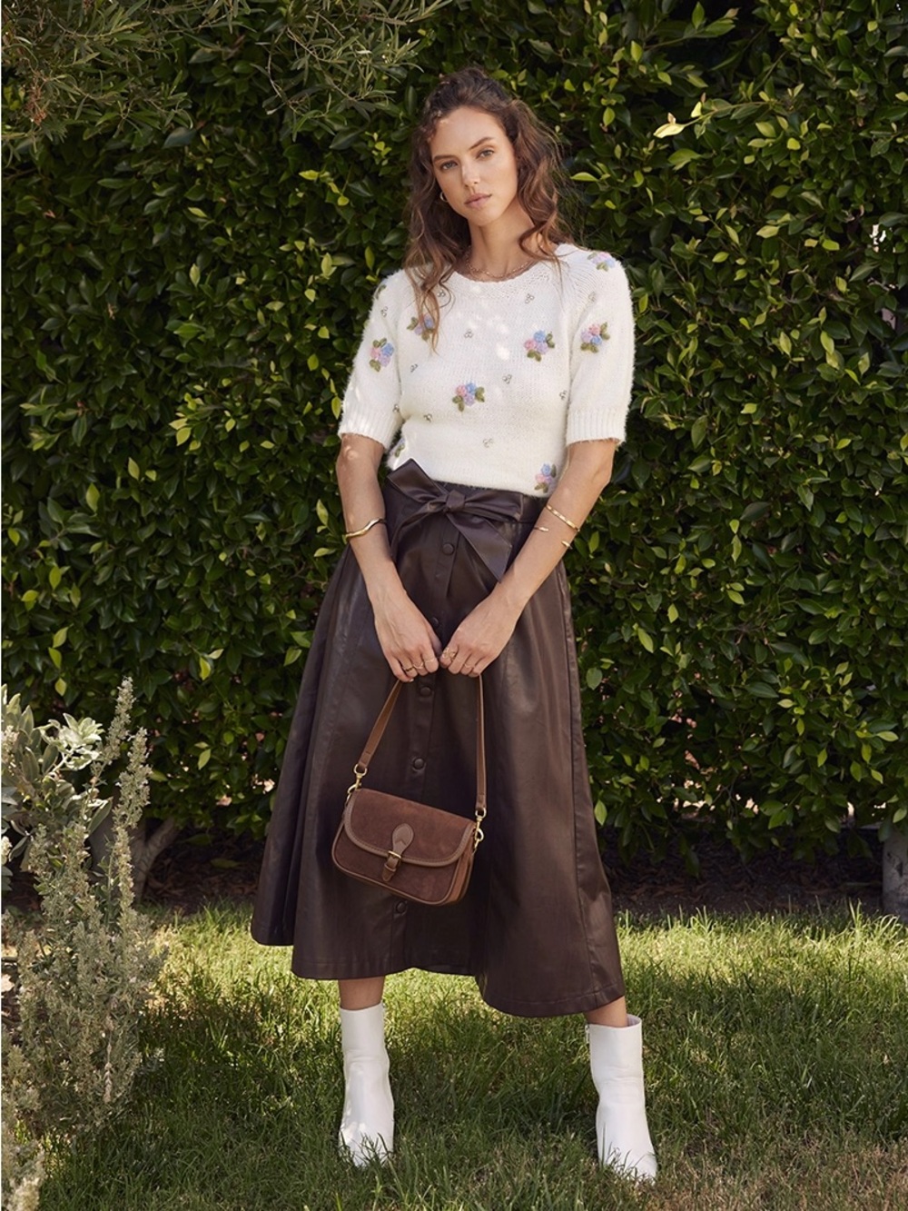 Sophisticated Vegan Faux Leather Belted Midi Skirt Size Medium